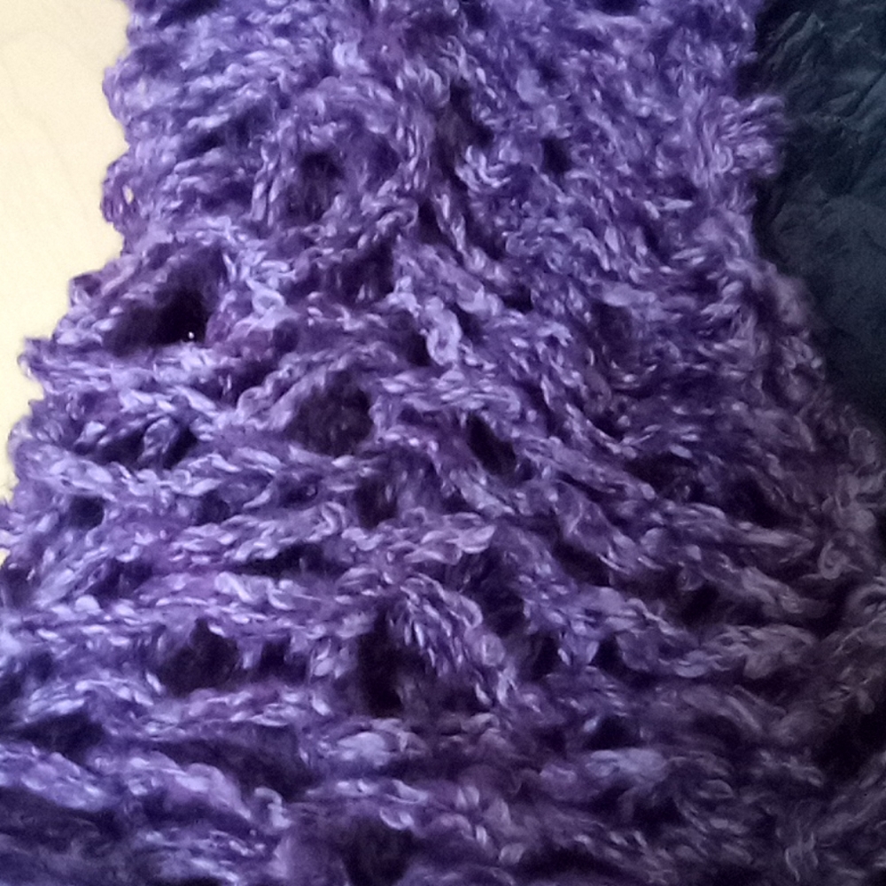 Hand Knitted Purple Beanie and Infinity Shawl - Picture 7 of 12